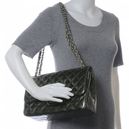 Chanel Striated Patent Jumbo Double Flap Green 2 of 8