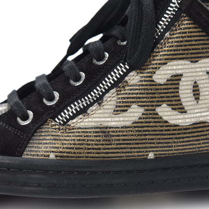 Chanel Canvas Suede CC Star Zipped High Top Sneakers 36.5 Black 7 of 10