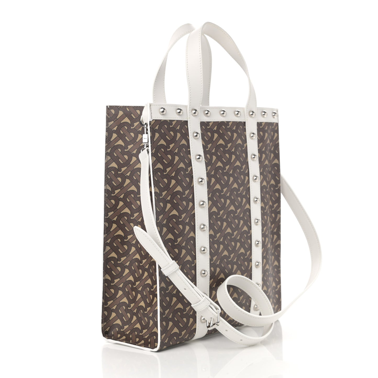 E-Canvas Monogram Studded Small Portrait Tote Bag White