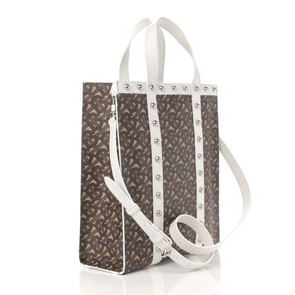 Burberry E-Canvas Monogram Studded Small Portrait Tote Bag White 3 of 14