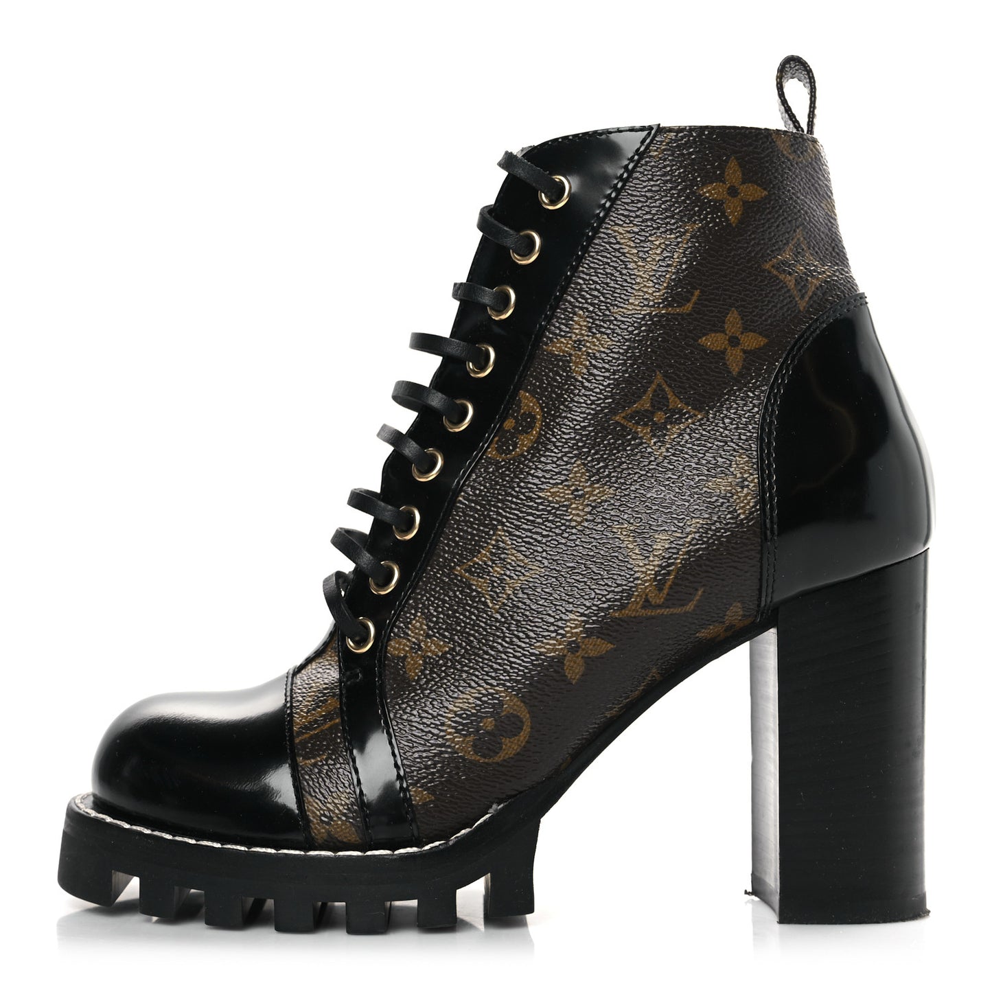 Patent Calfskin Monogram Star Trail Ankle Boots 38.5 Black