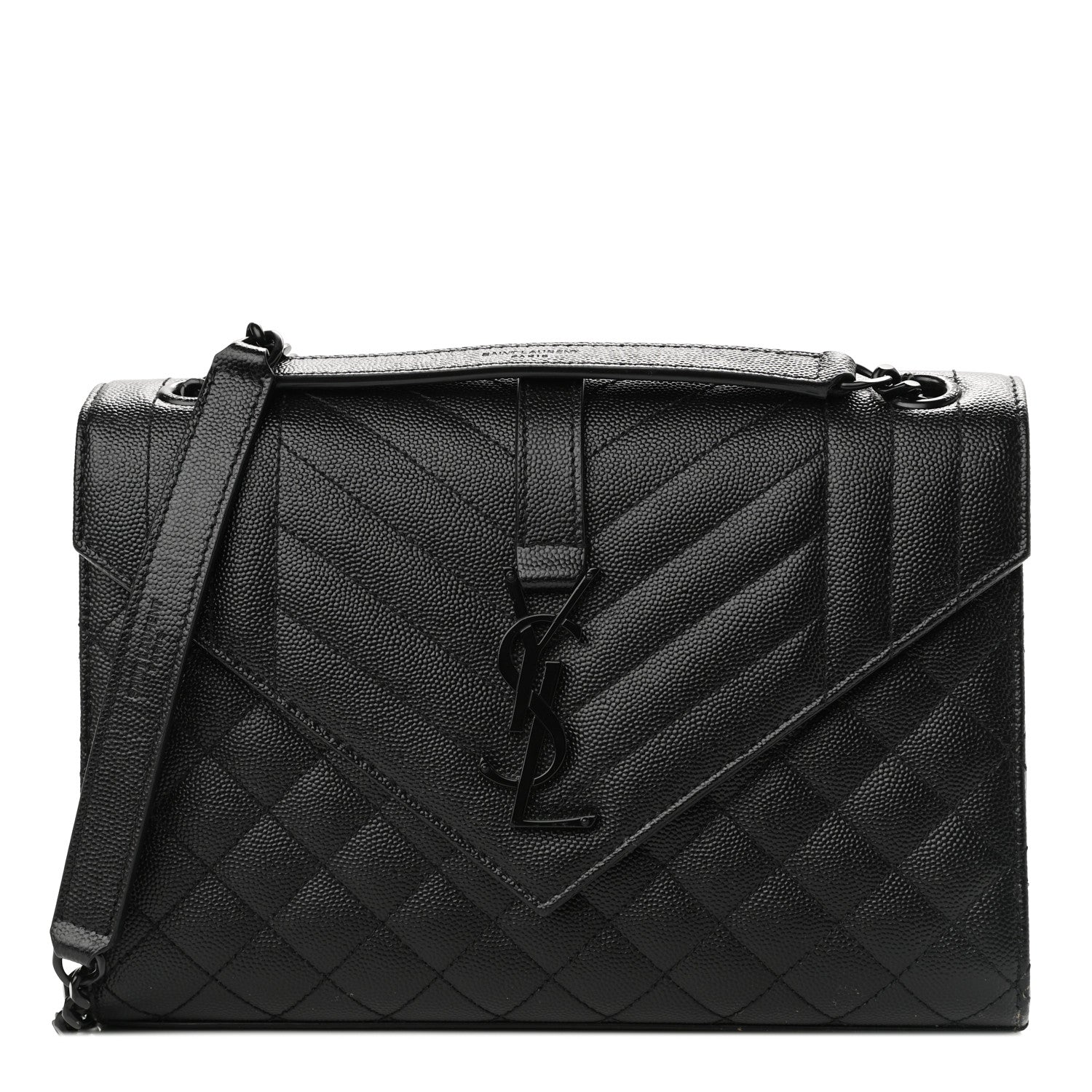 Saint Laurent Grain De Poudre Textured Mixed Matelasse Triquilt Medium Monogram Satchel Black 1 of 12
