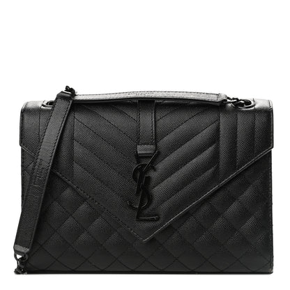 Saint Laurent Grain De Poudre Textured Mixed Matelasse Triquilt Medium Monogram Satchel Black 1 of 12