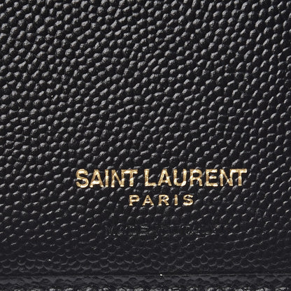 Saint Laurent Grain De Poudre Matelasse Chevron Monogram Compact Zip Around Wallet Black 6 of 6