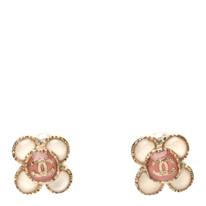 Chanel Enamel Flower CC Earrings Beige Pink 1 of 4
