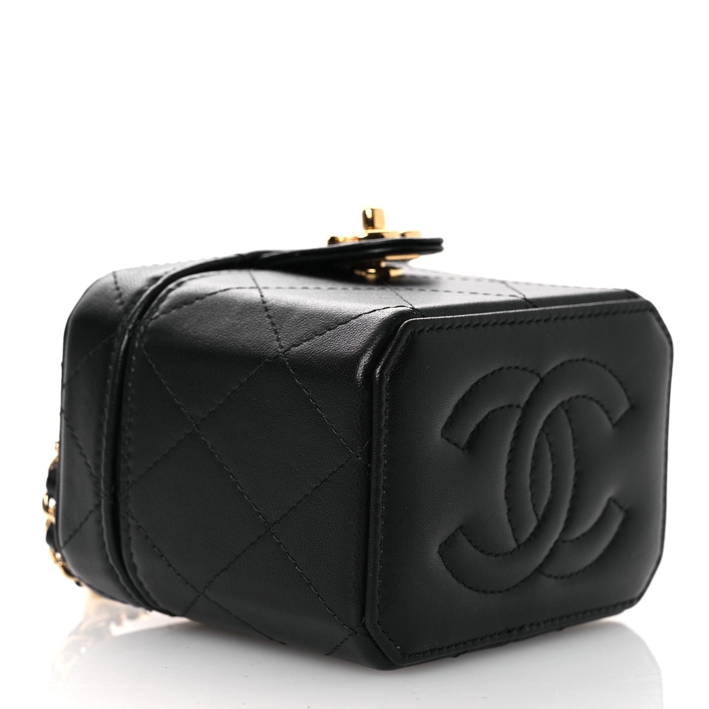 Lambskin Quilted Vanity Clutch With Chain Black