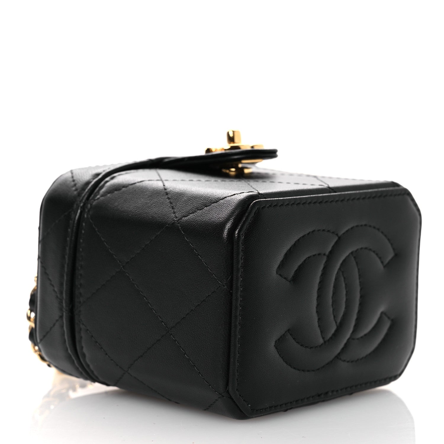 Chanel Lambskin Quilted Vanity Clutch With Chain Black 4 of 14