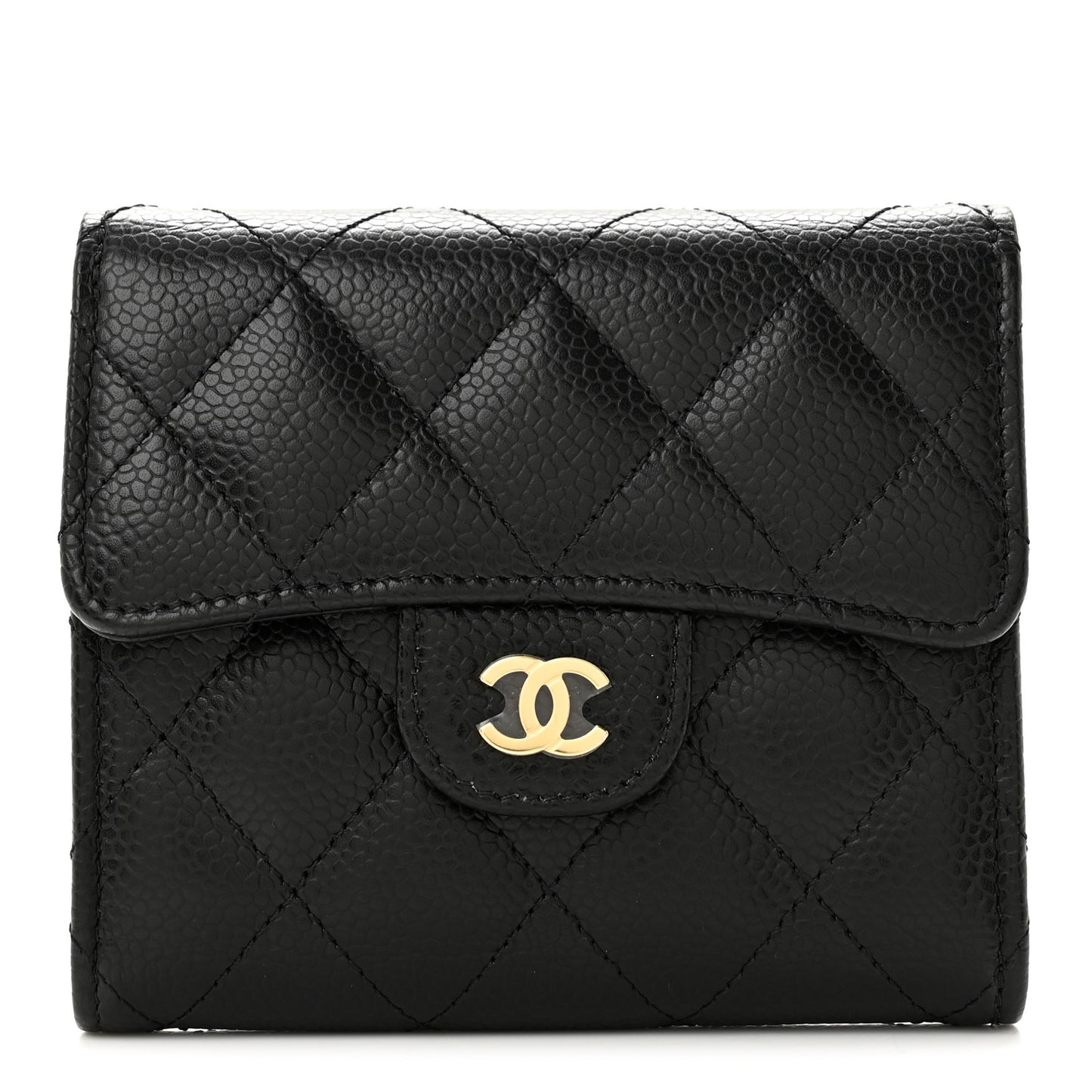 Caviar Quilted Compact Flap Wallet Black