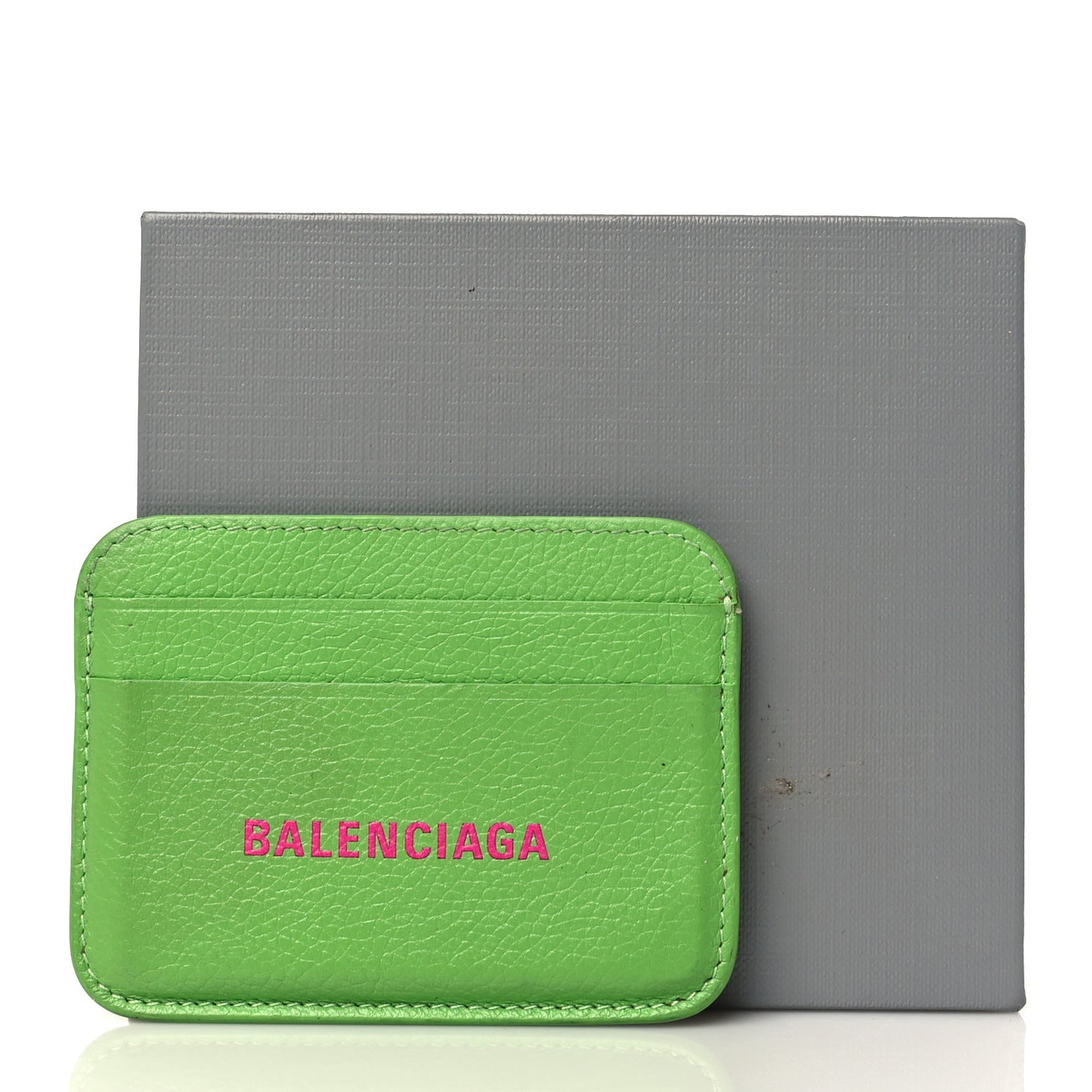 Grained Calfskin Logo Cash Rounded Card Holder Light Green Fuchsia