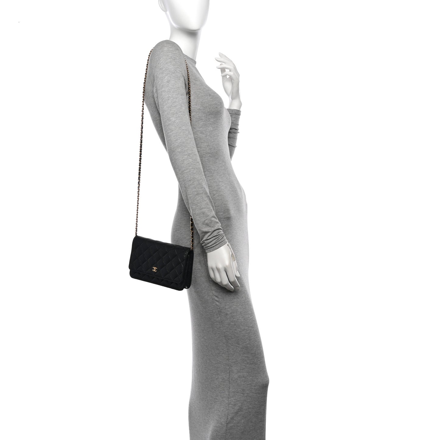 Caviar Quilted Wallet on Chain WOC Black
