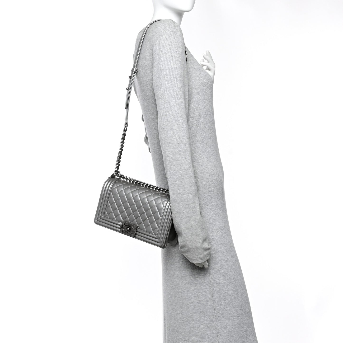 Metallic Caviar Quilted Medium Boy Flap Silver