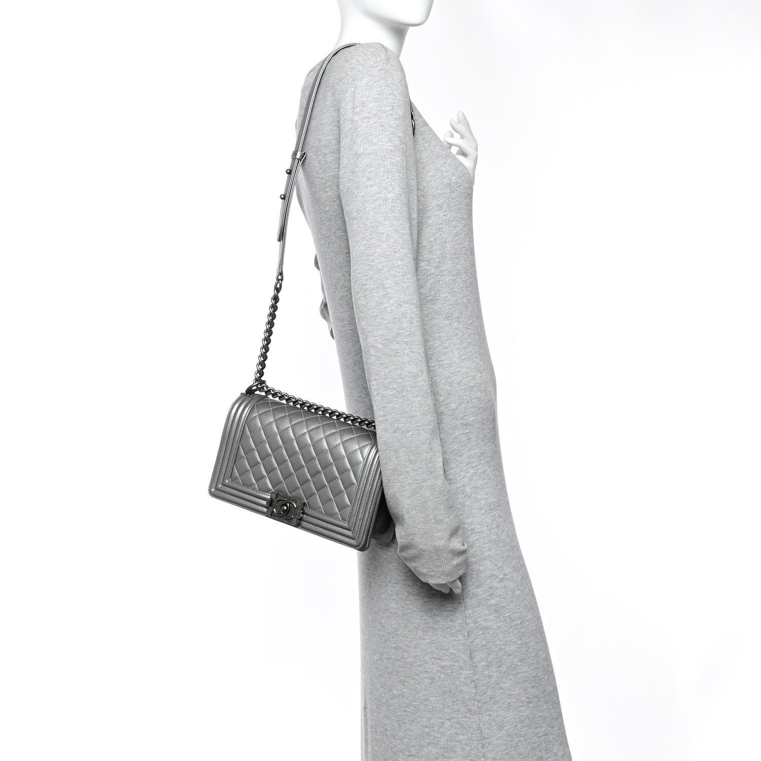 Chanel Metallic Caviar Quilted Medium Boy Flap Silver 2 of 10