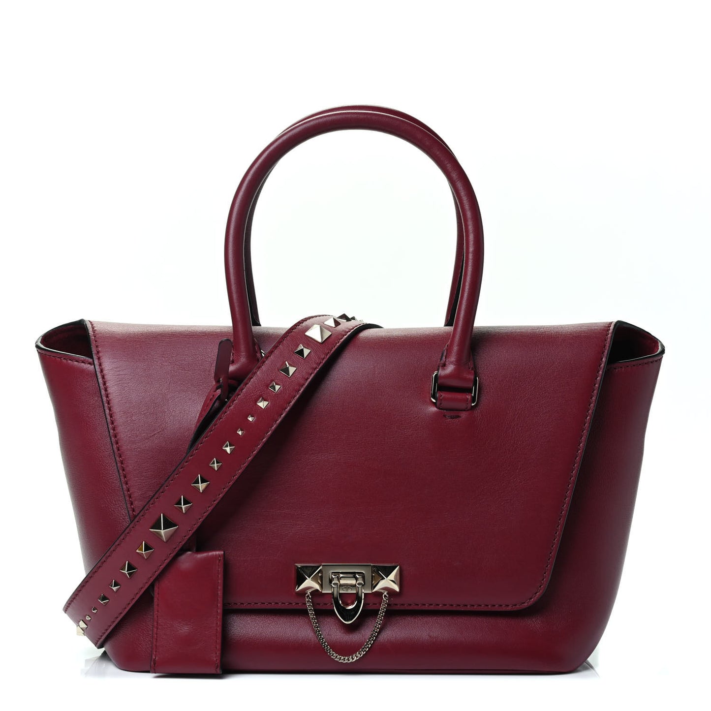 Calfskin Small Rockstud Demilune Double Handle Satchel Rubino