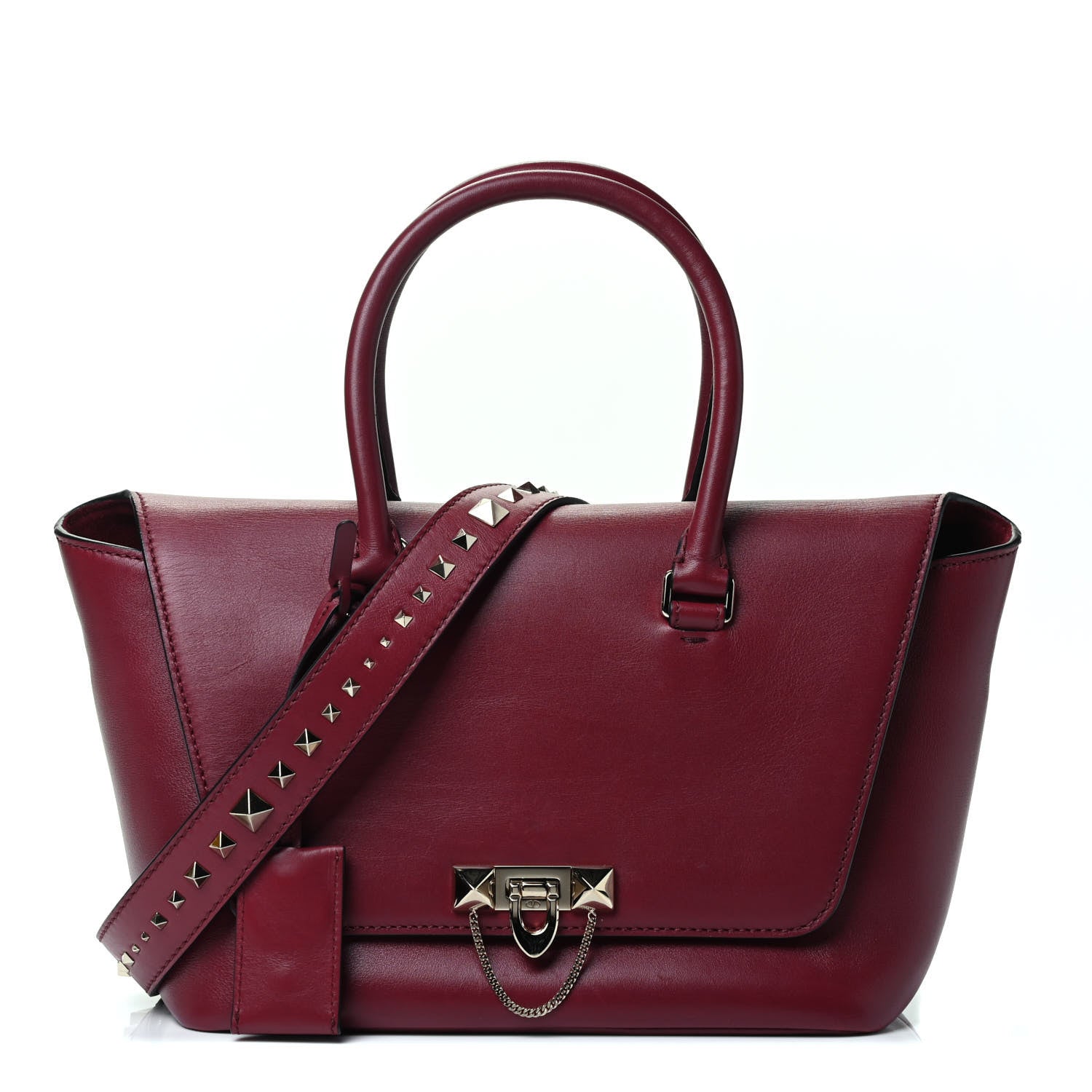 Valentino Garavani Calfskin Small Rockstud Demilune Double Handle Satchel Rubino 1 of 4