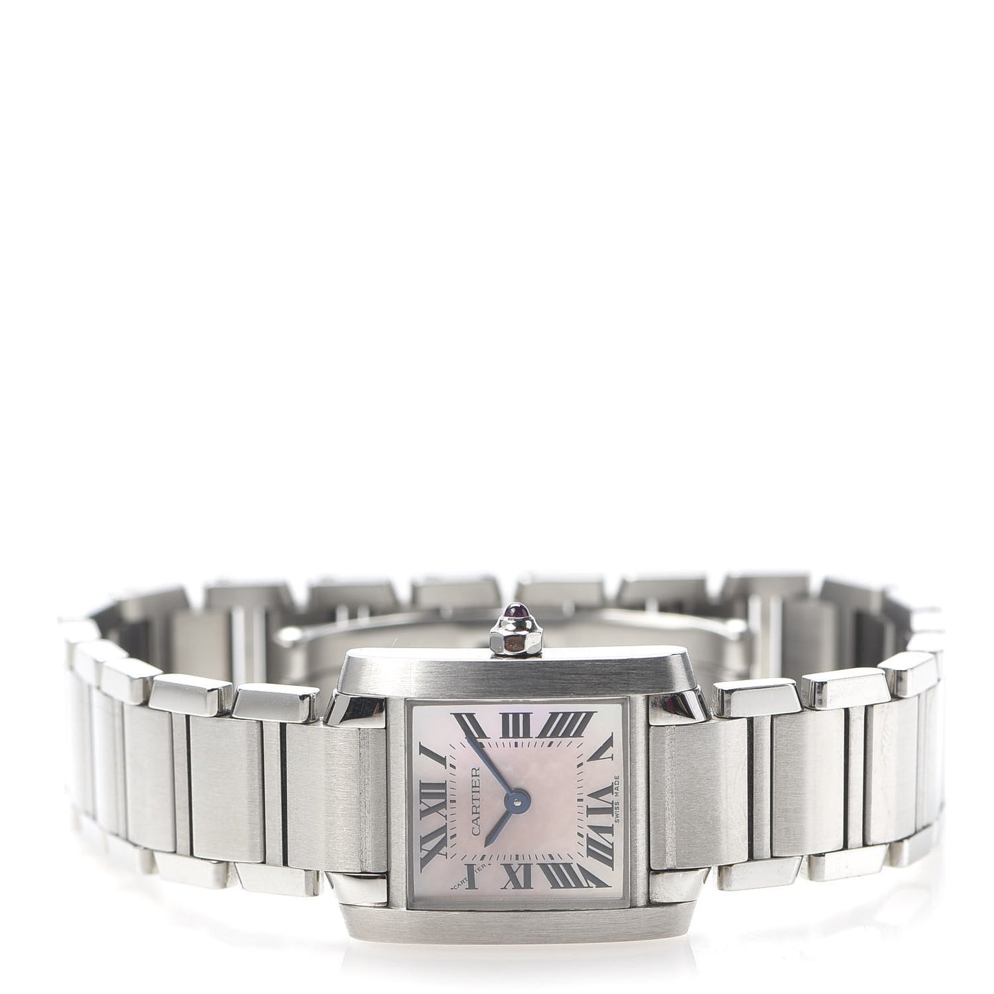 Stainless Steel Pink Mother of Pearl 20mm Tank Francaise Quartz Watch