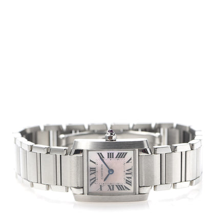 Cartier Stainless Steel Pink Mother of Pearl 20mm Tank Francaise Quartz Watch 3 of 7