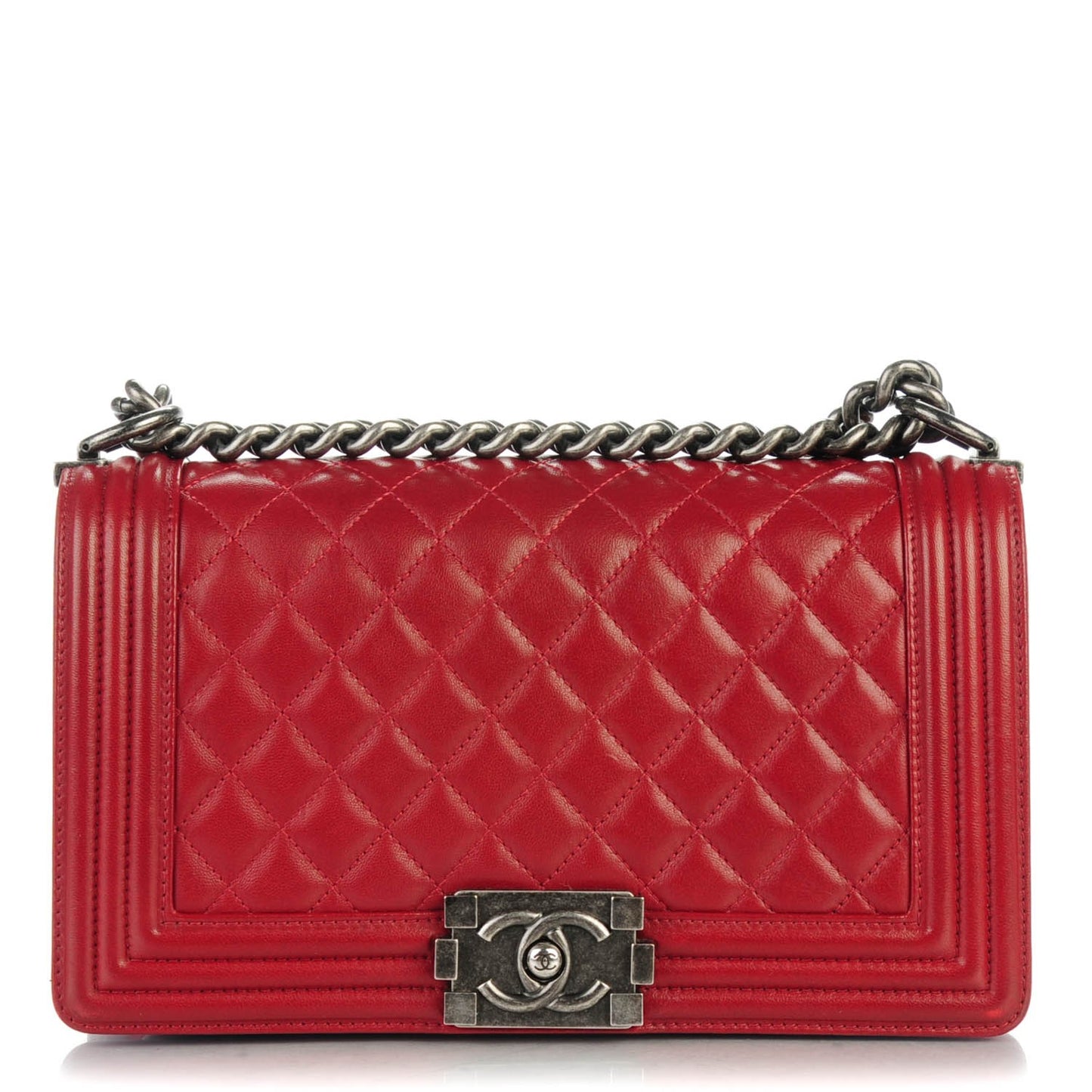 Lambskin Quilted Medium Boy Flap Dark Red