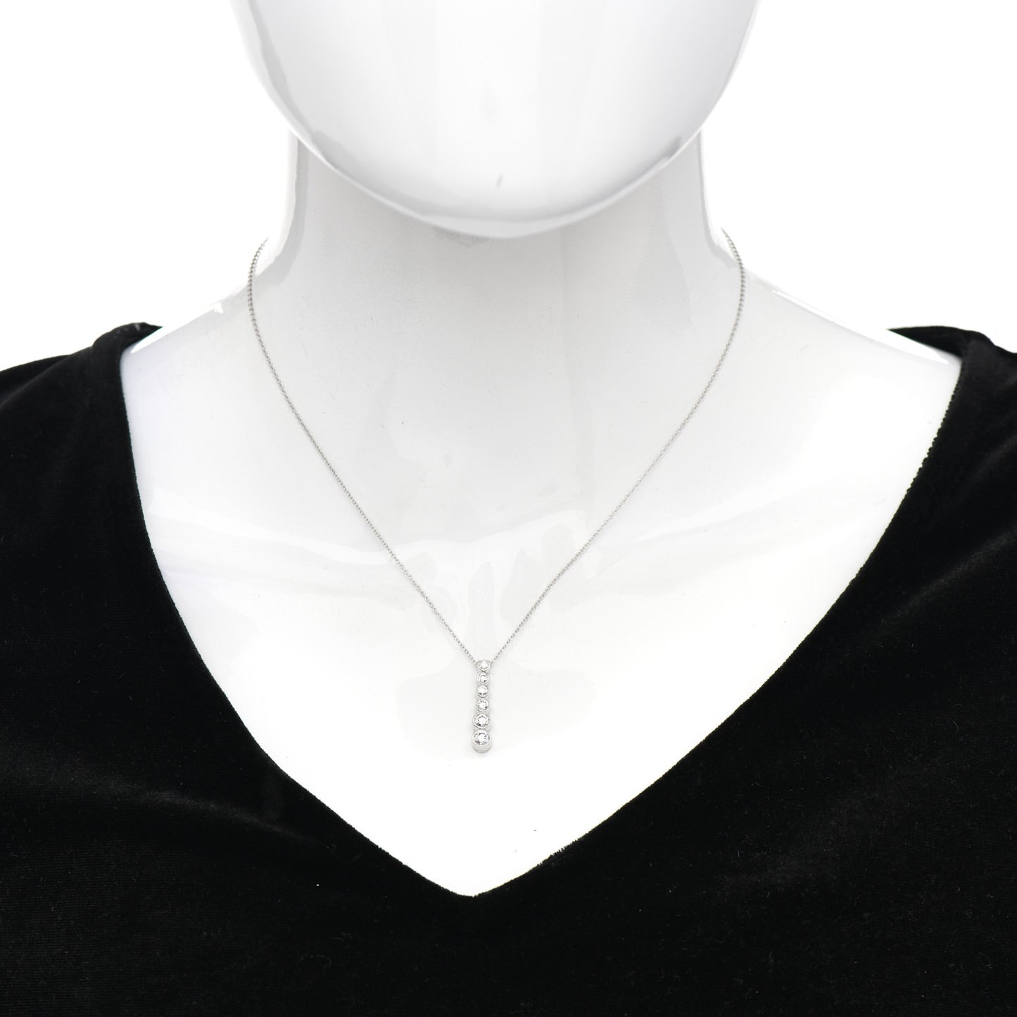 Platinum Diamond Jazz Graduated Drop Pendant Necklace