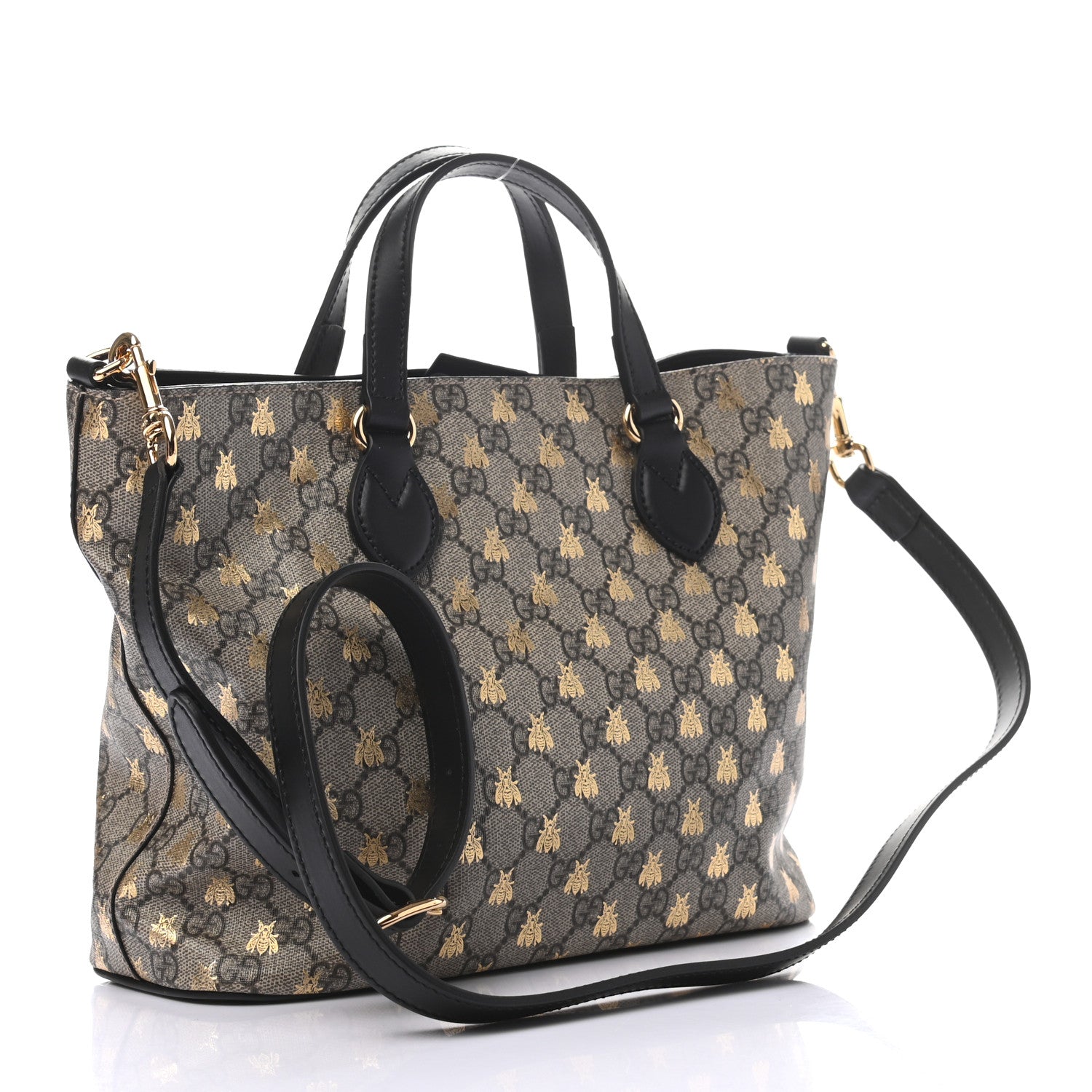 Gucci Soft GG Supreme Monogram Bees Small Crossbody Tote Beige Oro Black 3 of 10