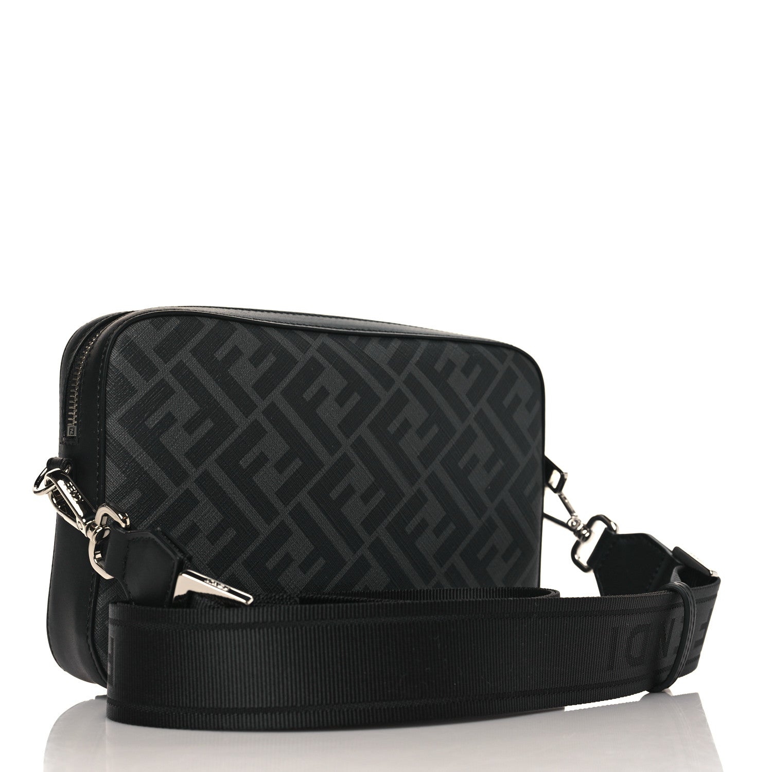 Fendi Glazed Fabric Vitello Liberty FF 1974 Diagonal Medium Camera Case Black Sunflower 3 of 9