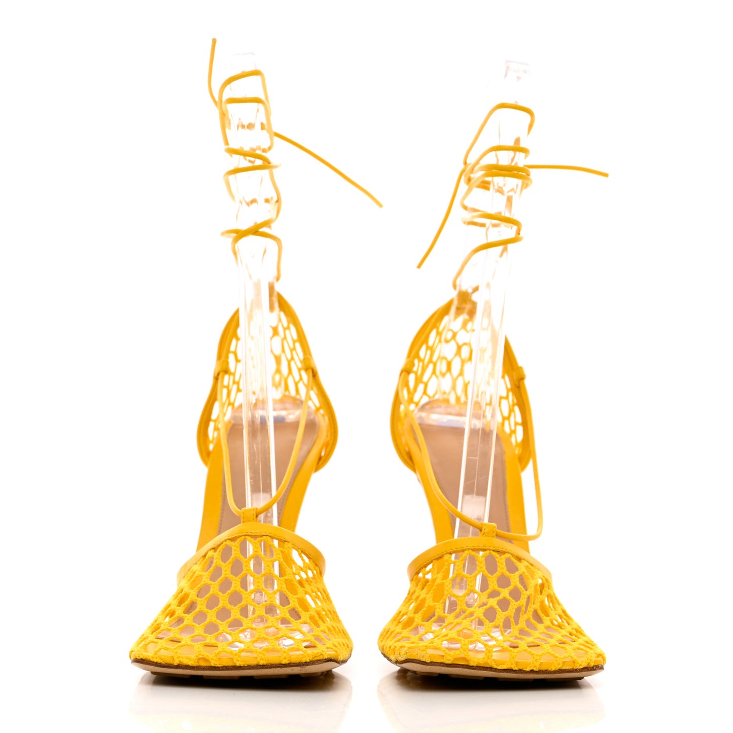 Mesh Nappa Stretch Ankle Tie Sandals 39.5 Egg Yolk