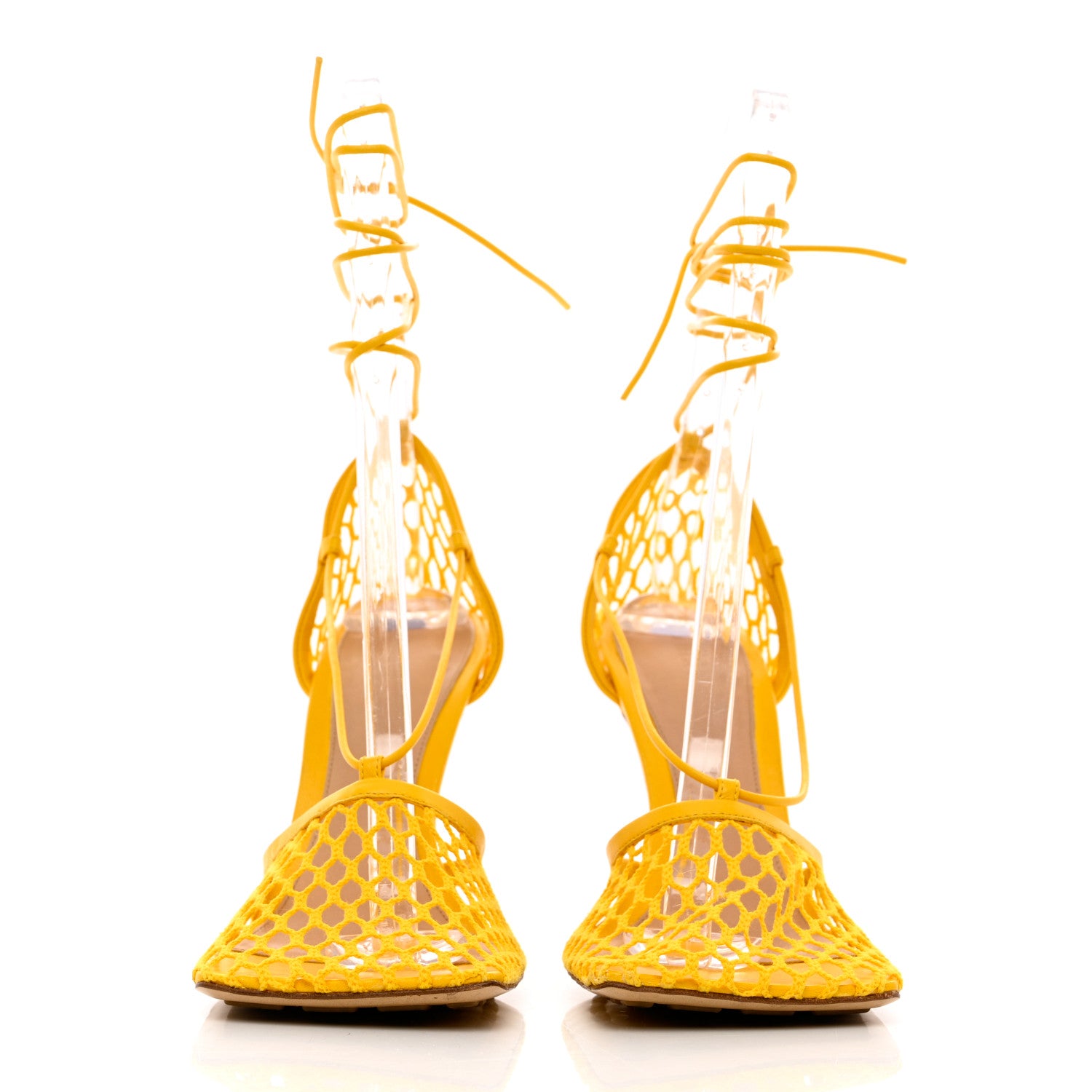 Bottega Veneta Mesh Nappa Stretch Ankle Tie Sandals 39.5 Egg Yolk 2 of 9