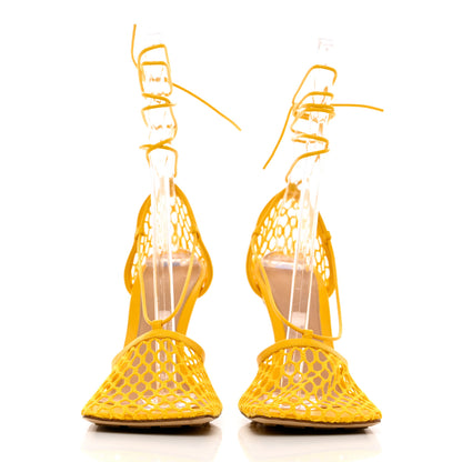 Bottega Veneta Mesh Nappa Stretch Ankle Tie Sandals 39.5 Egg Yolk 2 of 9