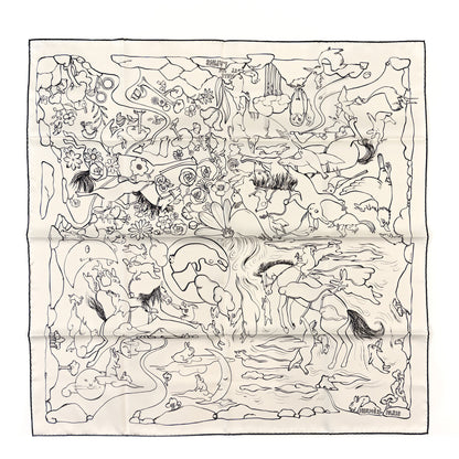 Hermes Silk Mille Et Un Lapins Scarf 90 White Black 1 of 3