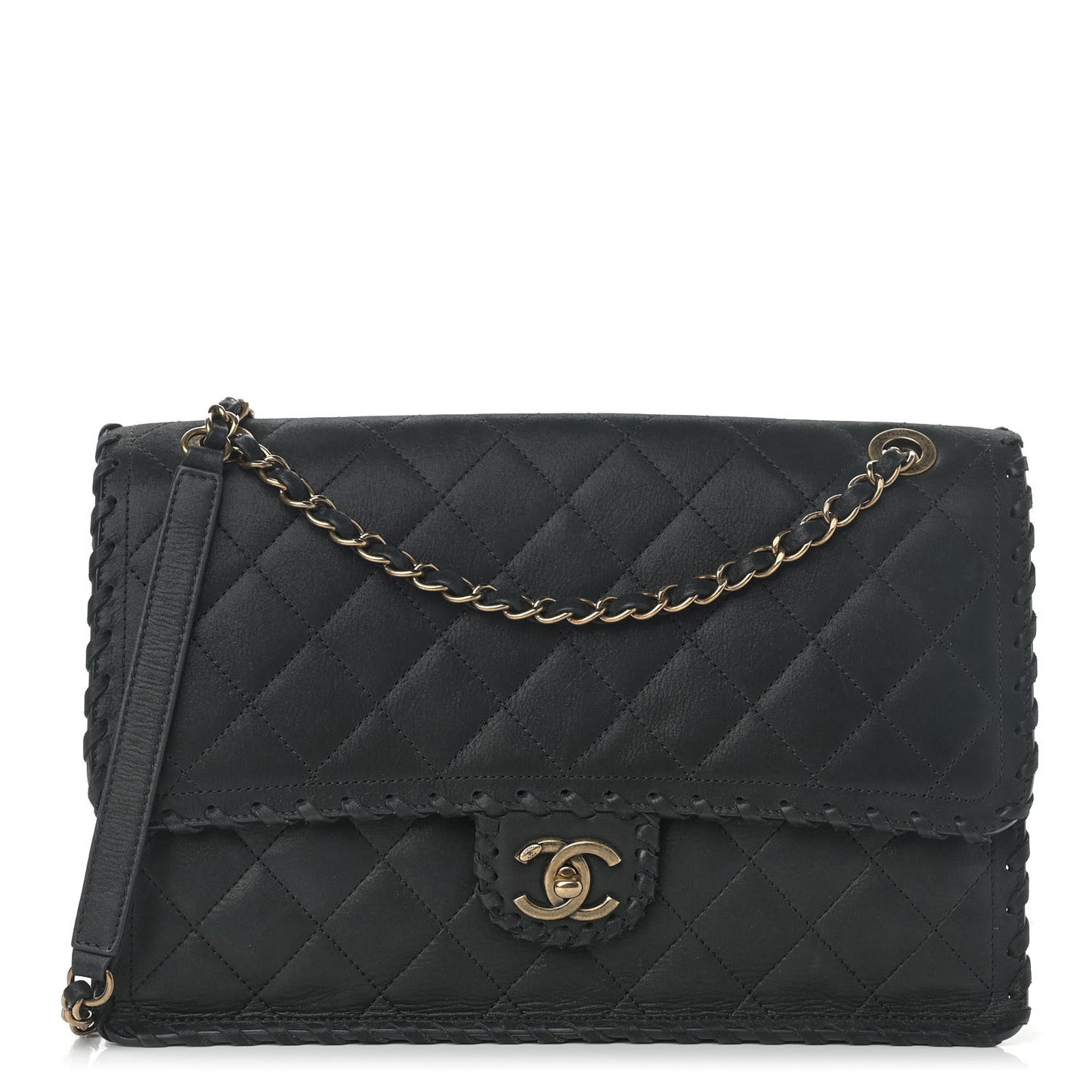 Iridescent Calfskin Jumbo Happy Stitch Flap Black