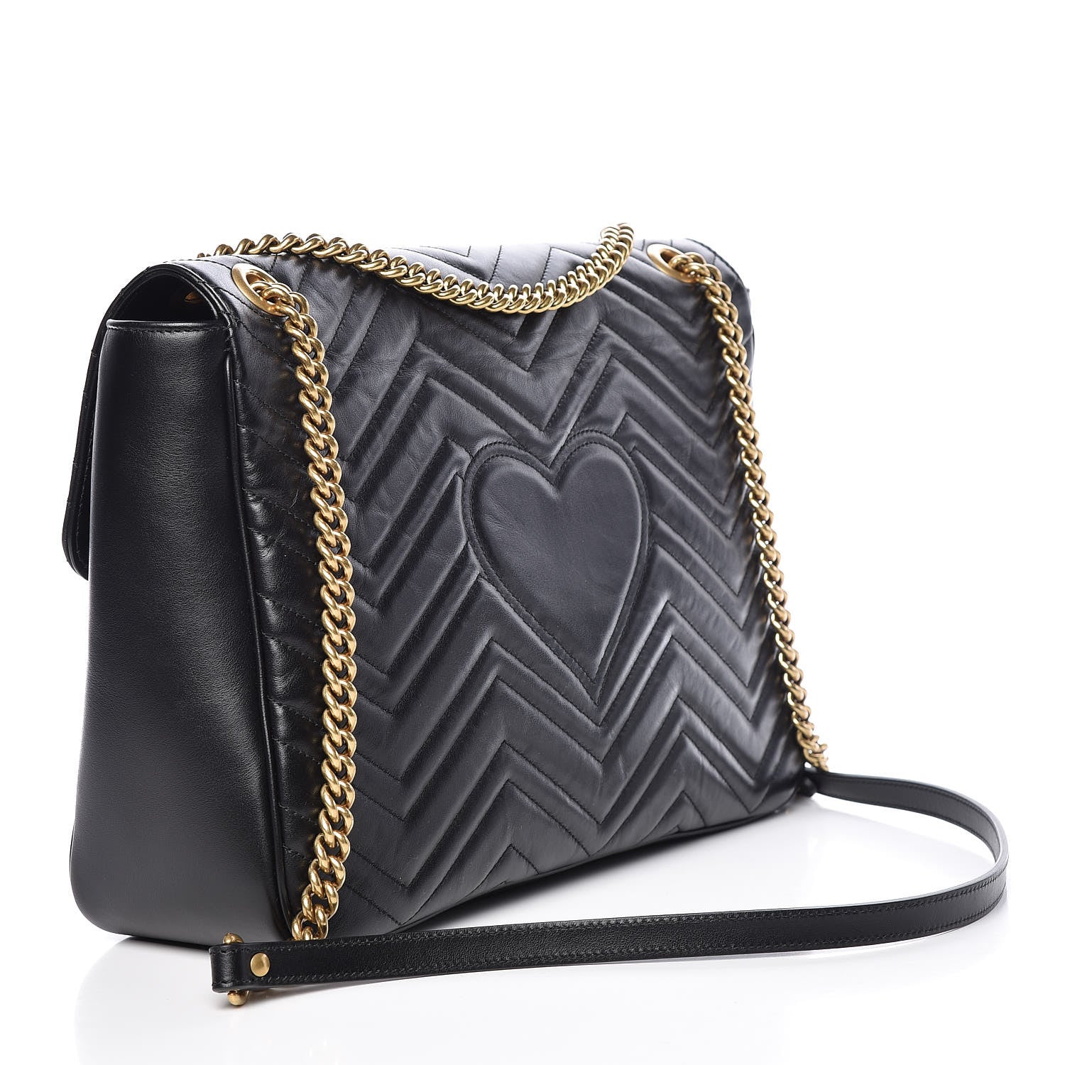 Gucci Calfskin Matelasse Large GG Marmont Shoulder Bag Black 3 of 14
