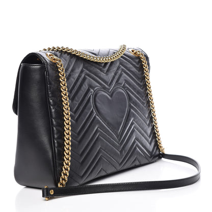 Gucci Calfskin Matelasse Large GG Marmont Shoulder Bag Black 3 of 14
