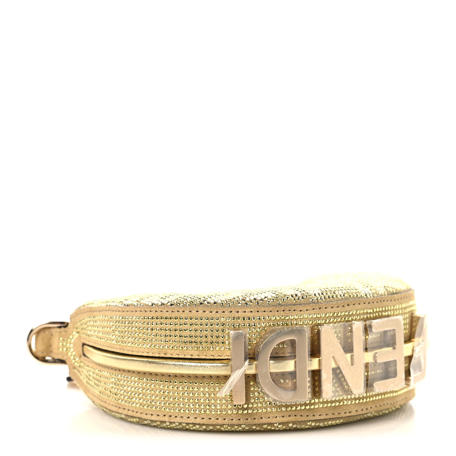 Fendi Crystal Vitello Laminato Suede FF Nano Fendigraphy Hobo Charm Platino 4 of 10