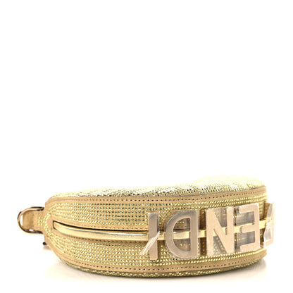 Fendi Crystal Vitello Laminato Suede FF Nano Fendigraphy Hobo Charm Platino 4 of 10