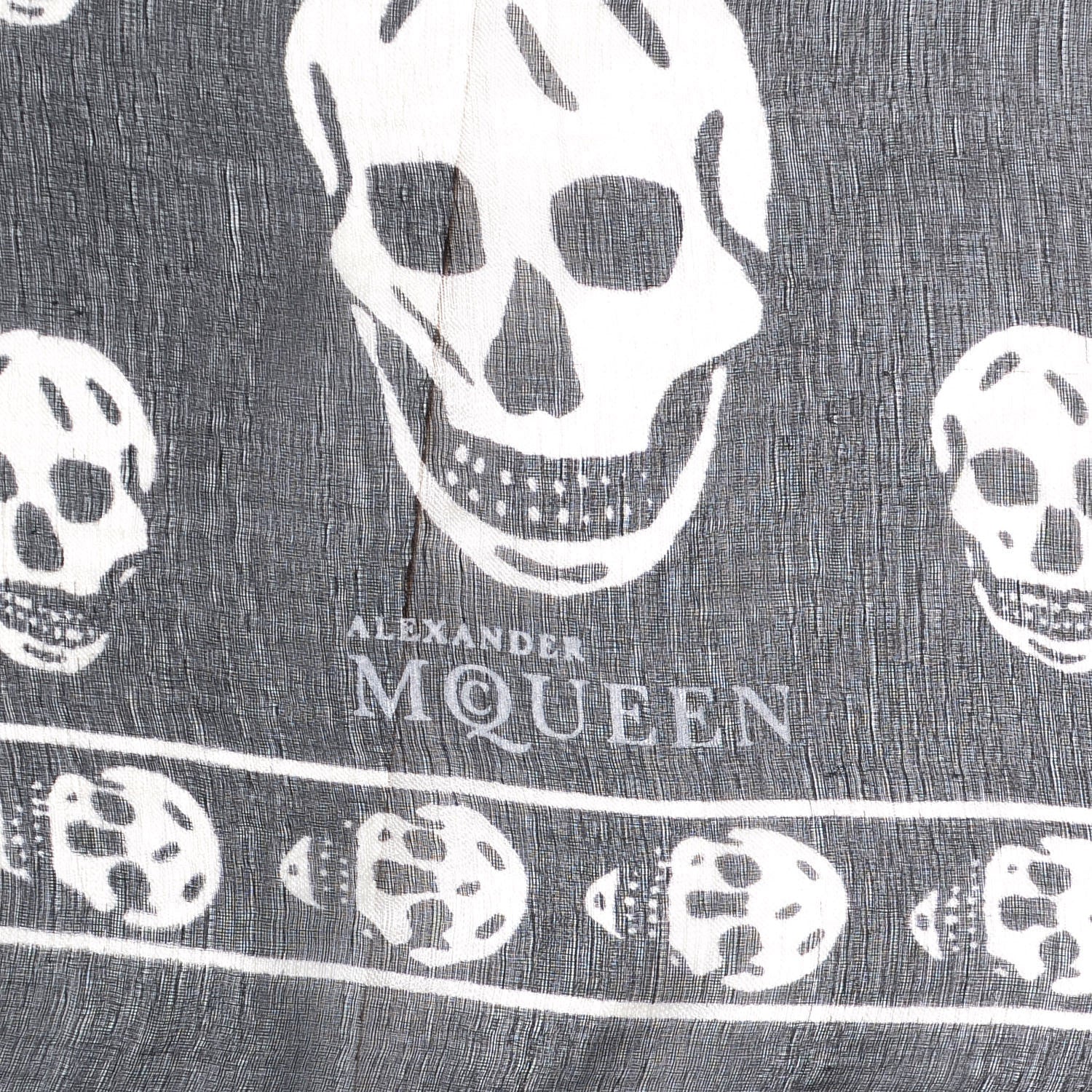 Alexander McQueen Silk Chiffon Skull Scarf Black Ivory 3 of 4