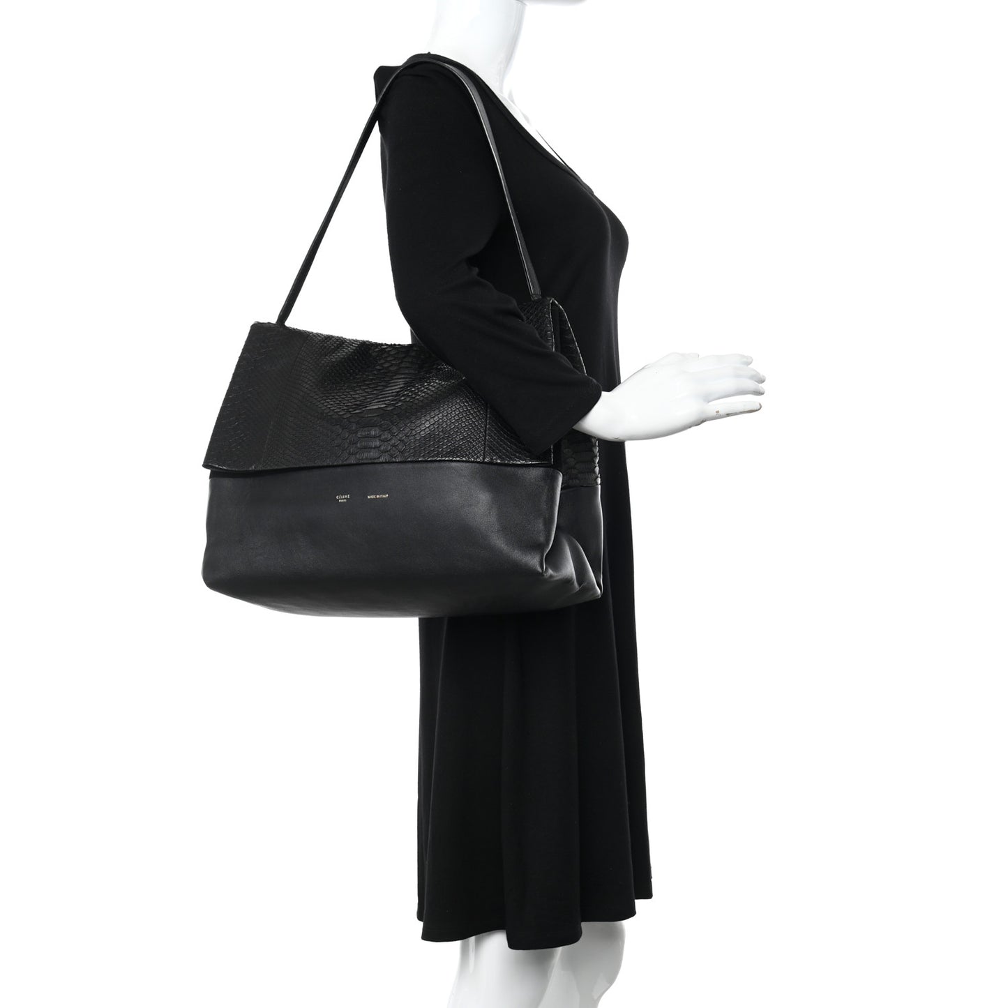 Snakeskin Calfskin All Soft Shoulder Bag Black