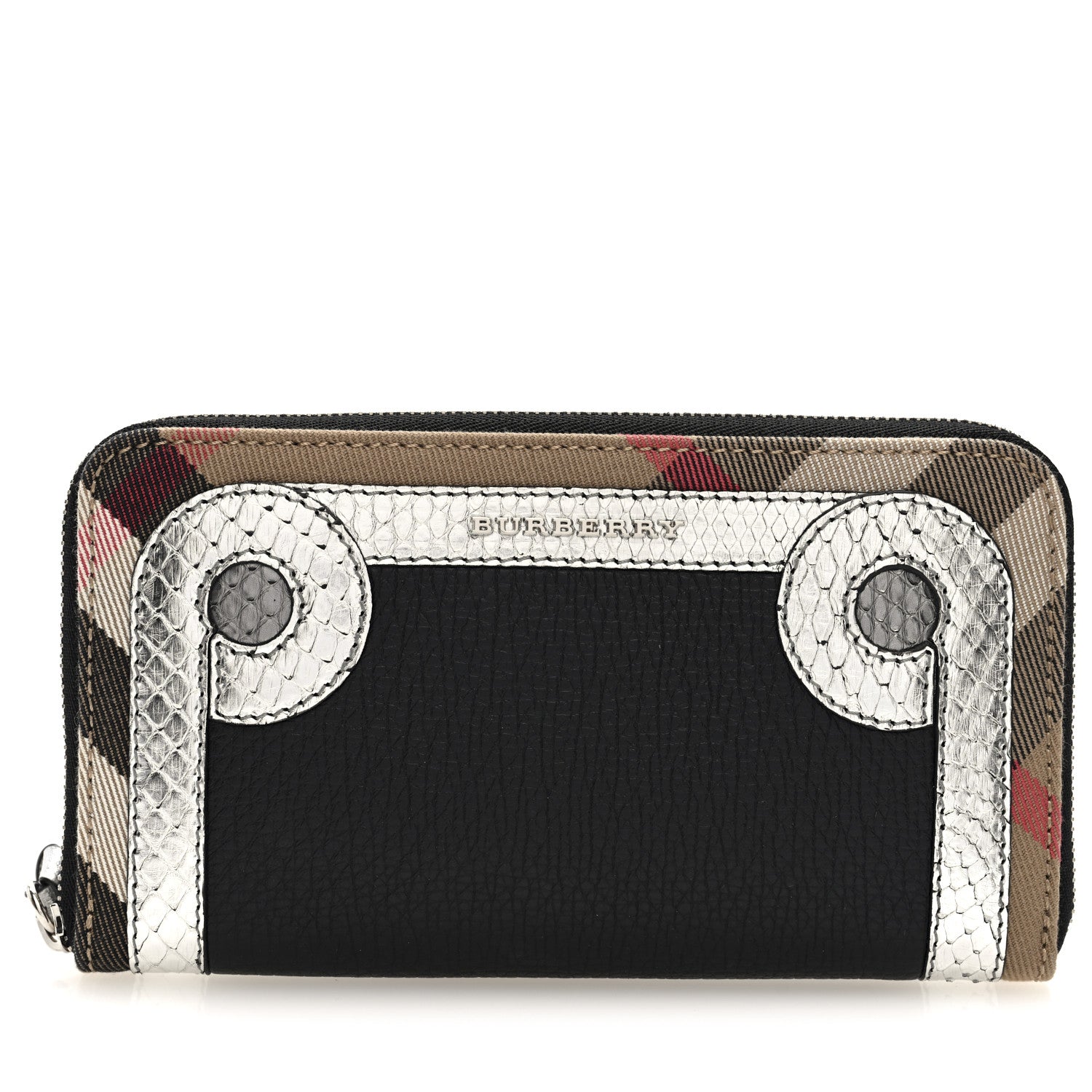 Burberry Grainy Calfskin House Check Snakeskin Elmore Zip Around Wallet 1 of 6