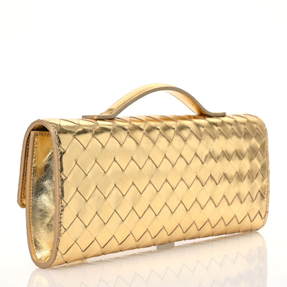 Bottega Veneta Metallic Lambskin Intrecciato Long Andiamo Top Handle Clutch Gold 3 of 10