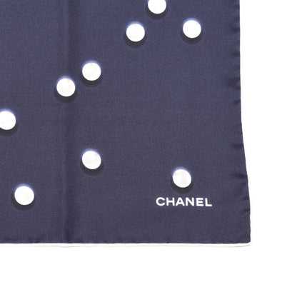 Chanel Silk Pearl CC Scarf Navy 3 of 4