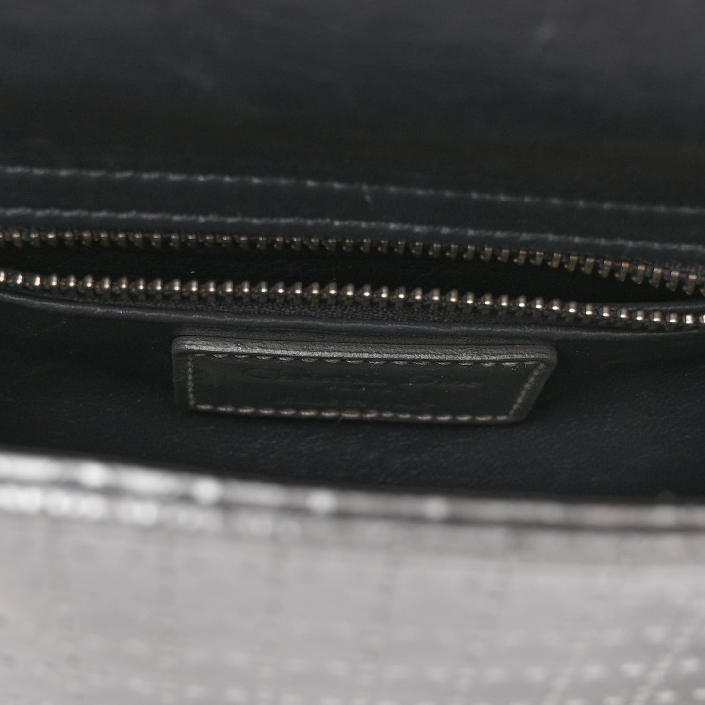 Metallic Patent Micro-Cannage Mini Lady Dior Silver
