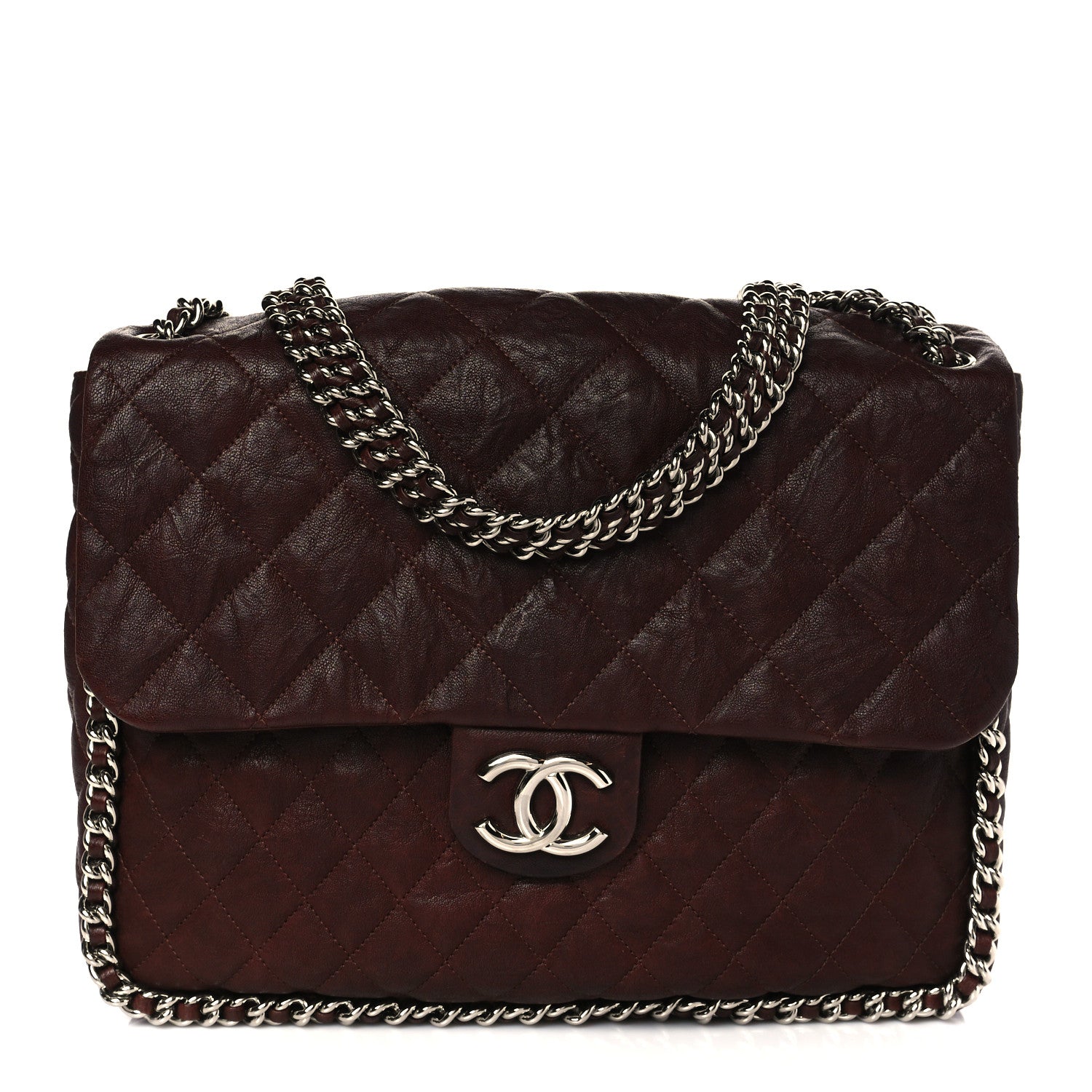 Chanel Washed Lambskin Quilted Chain Around Maxi Flap Dark Brown 1 of 10