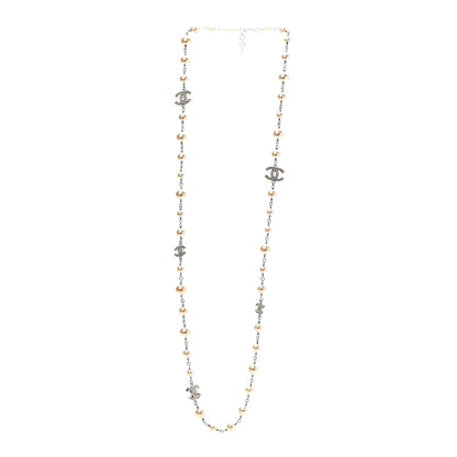 Chanel Crystal Pearl CC Long Necklace Silver 3 of 5