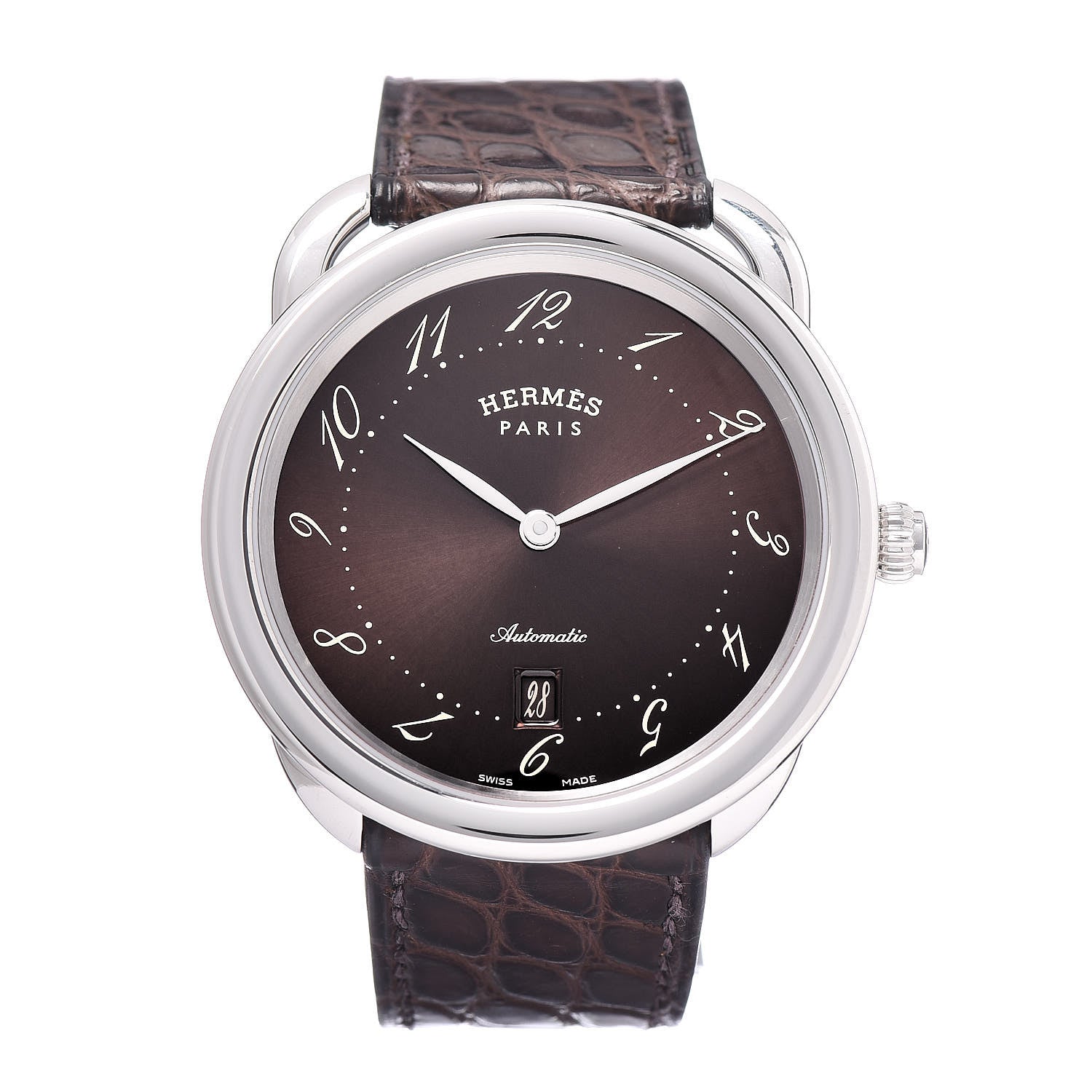 Hermes Stainless Steel Alligator 41mm Arceau Automatic Watch Havane 1 of 8