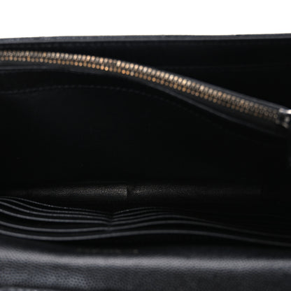 Saint Laurent Grain De Poudre Matelasse Chevron Monogram Monochrome Envelope Chain Wallet Black 5 of 9