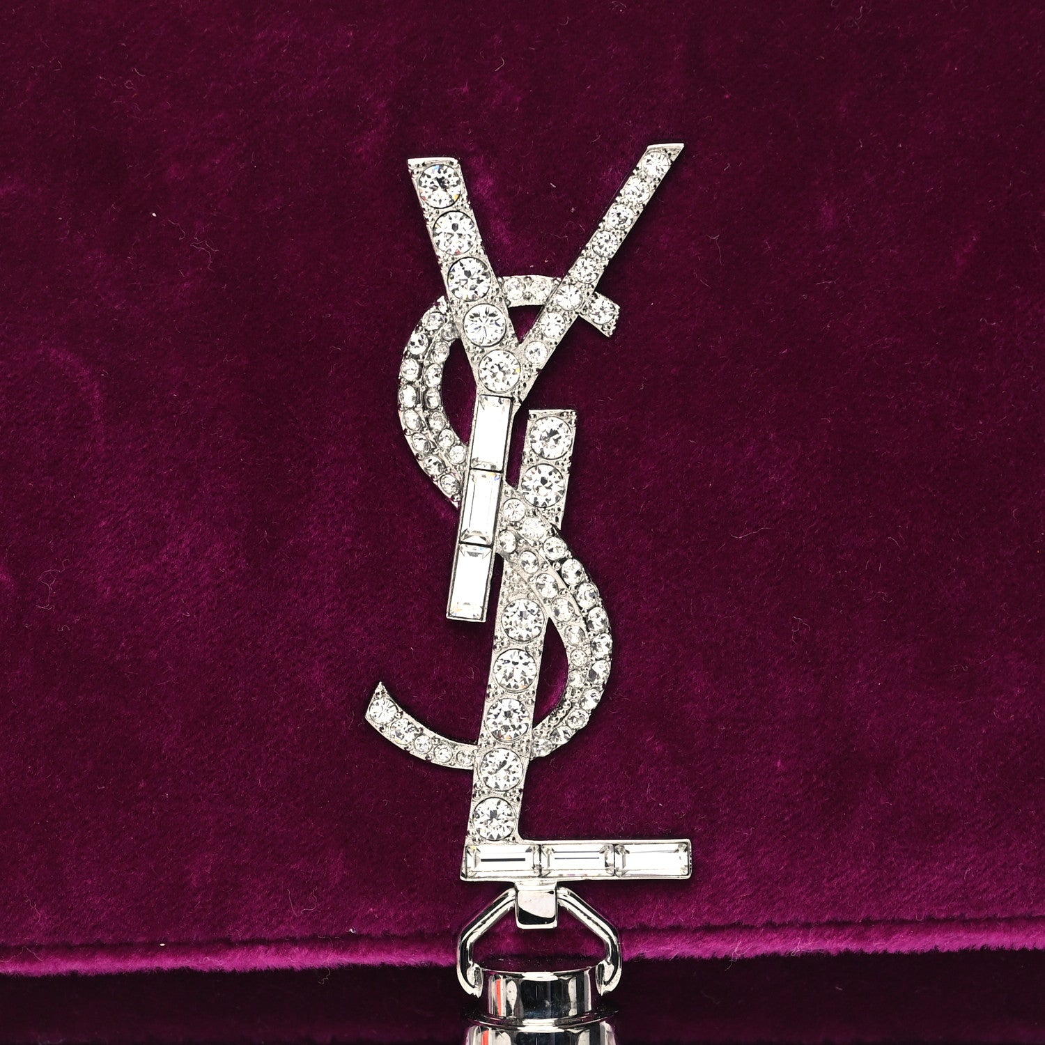 Saint Laurent Velvet Crystal Monogram Kate Tassel Shoulder Bag Fuchsia 8 of 11
