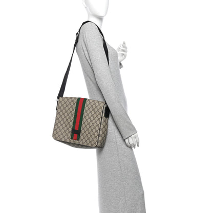 Gucci GG Supreme Monogram Web Flap Messenger Bag Black 2 of 10