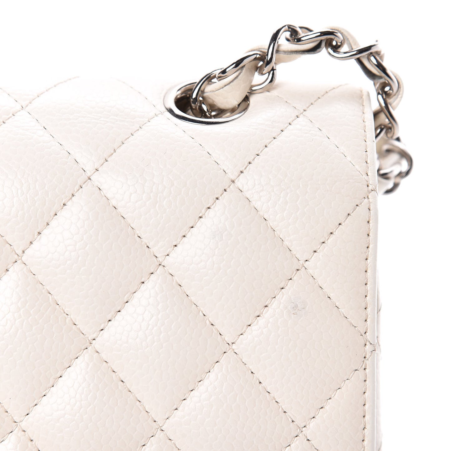 Caviar Quilted Medium Double Flap White