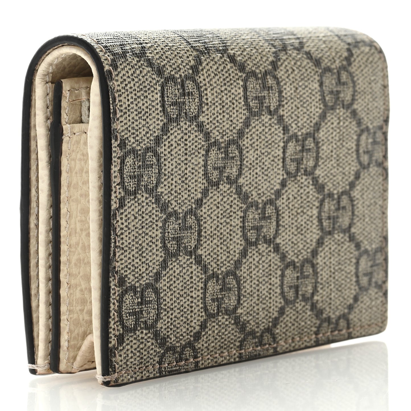 Dollar Calfskin GG Supreme Monogram GG Marmont Card Case Mystic White Beige Ebony