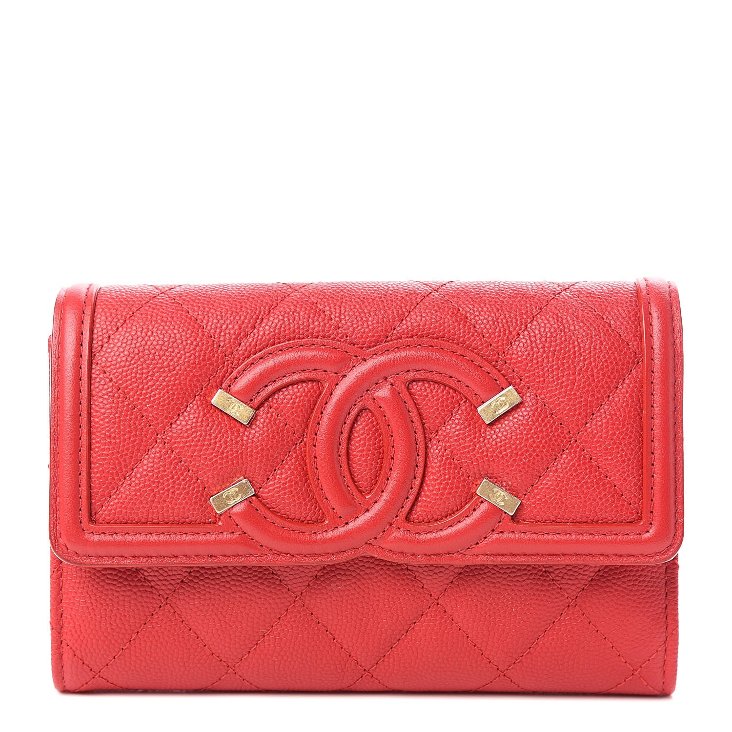 Chanel Caviar Quilted Medium Filigree Flap Wallet Red 1 of 9