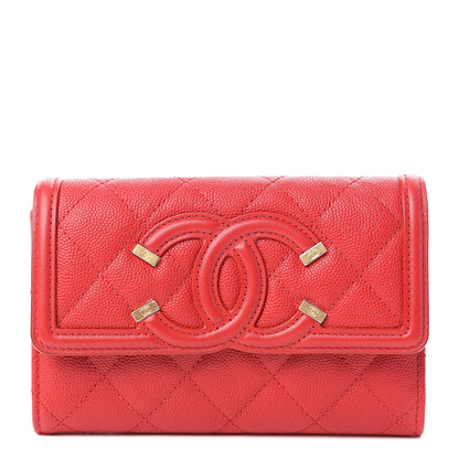 Chanel Caviar Quilted Medium Filigree Flap Wallet Red 1 of 9