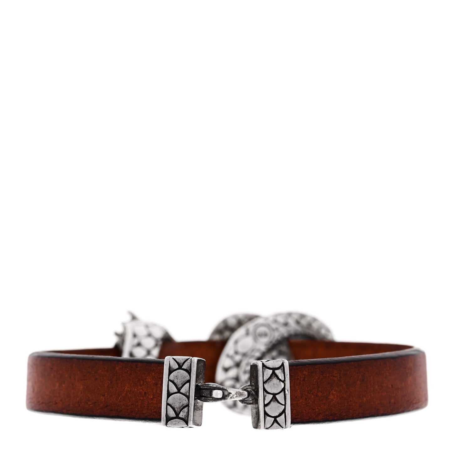 Sterling Silver Leather Naga Dragon Bracelet Brown